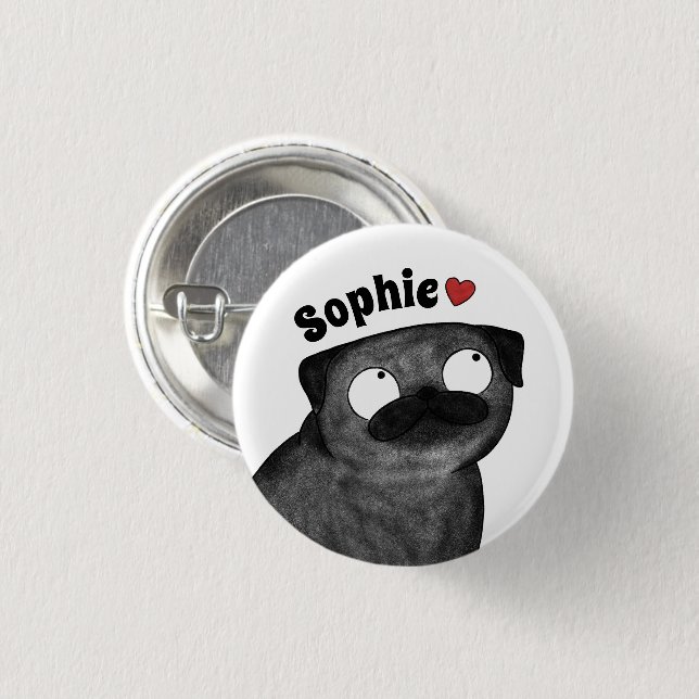 Personalized Pug Name Button, Custom Name Pug Button (Front & Back)