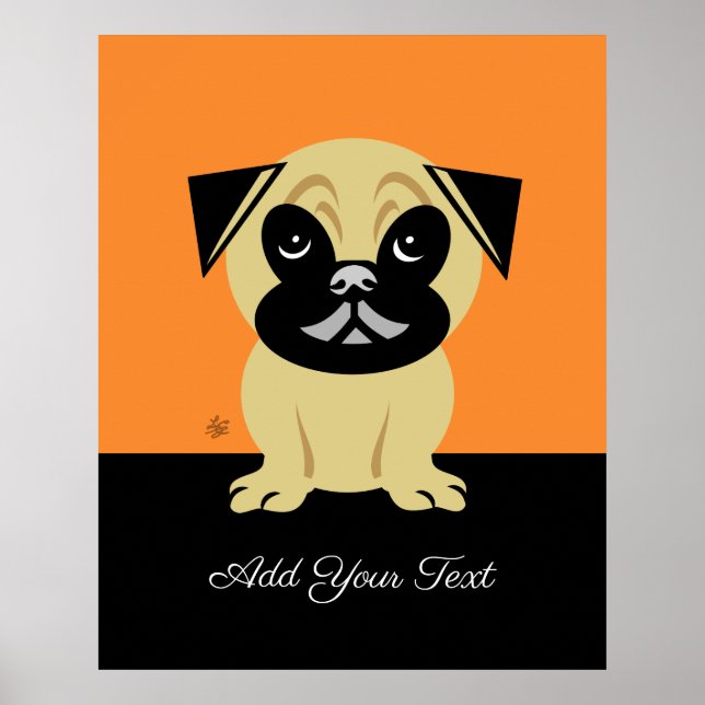 Personalized Pug On Orange Background Poster (Front)