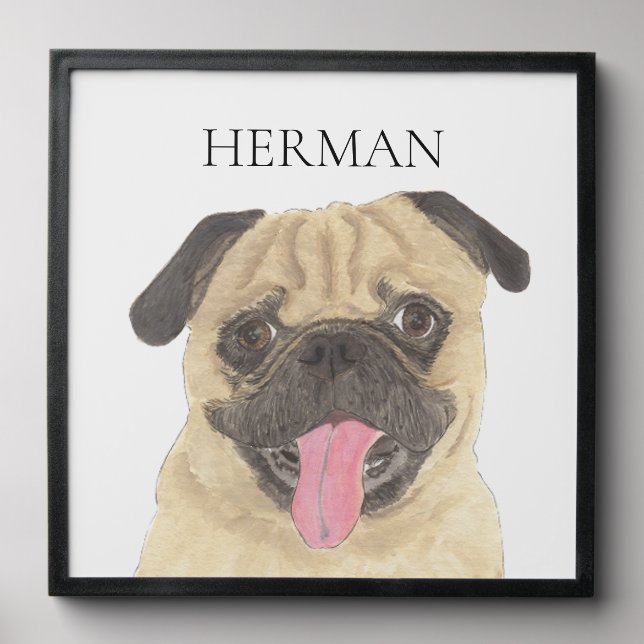 Personalized Pug Pet Portrait Peel And Stick Photo Tile (Front Set)