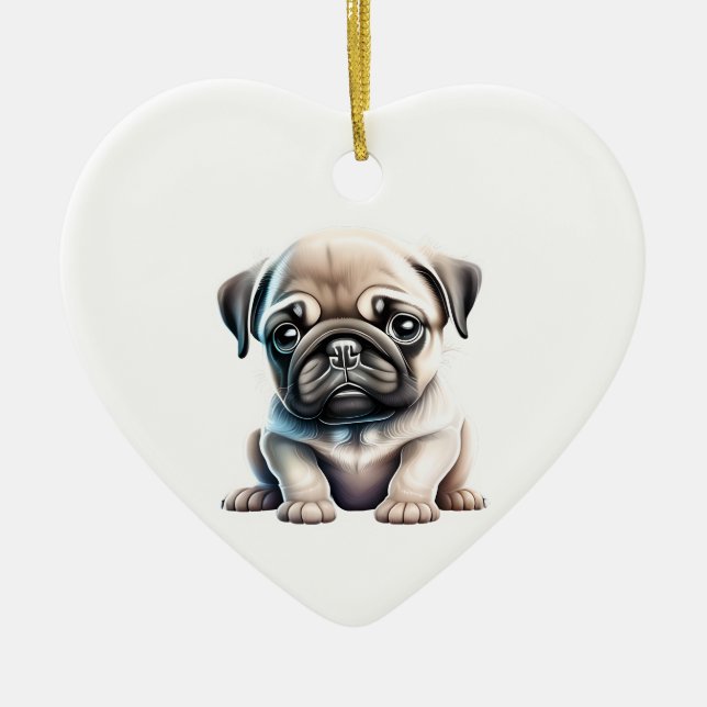 Personalized Pug Puppy Ceramic Ornament (Front)