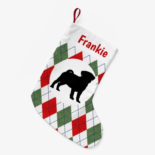 Personalized Pug Red And Green Argyle Pattern Small Christmas Stocking | Zazzle.com