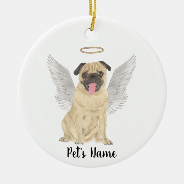 Personalized Pug Sympathy Memorial Ceramic Ornament (Front)