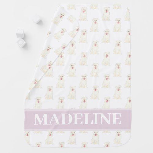 Personalized Pug White Pink  White Baby Blanket