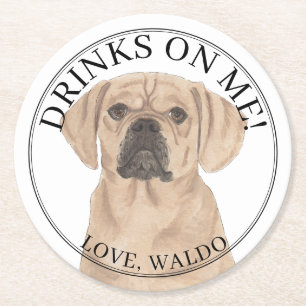 Personalized Puggle Dog Wedding Round Paper Coaster