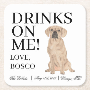 Personalized Puggle Dog Wedding Square Paper Coaster