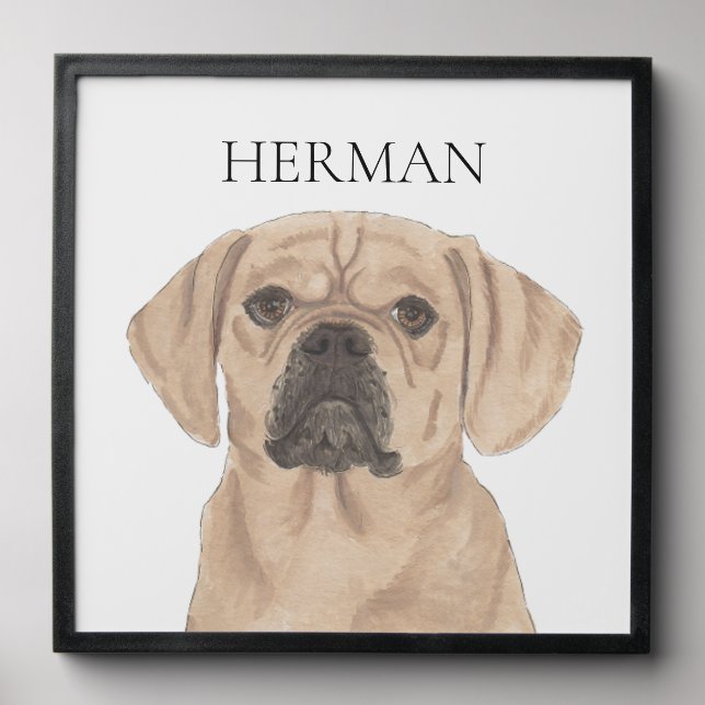Personalized Puggle Pet Portrait Peel And Stick Photo Tile (Front Set)