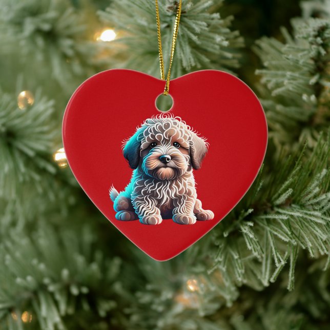 Personalized Puli Puppy Christmas Red Ceramic Ornament (Tree)