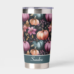 Personalized Pumpkin and Flowers Fall Pattern  Insulated Tumbler