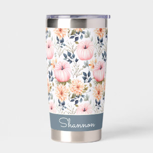 Personalized Pumpkin and Flowers Fall Pattern Insulated Tumbler