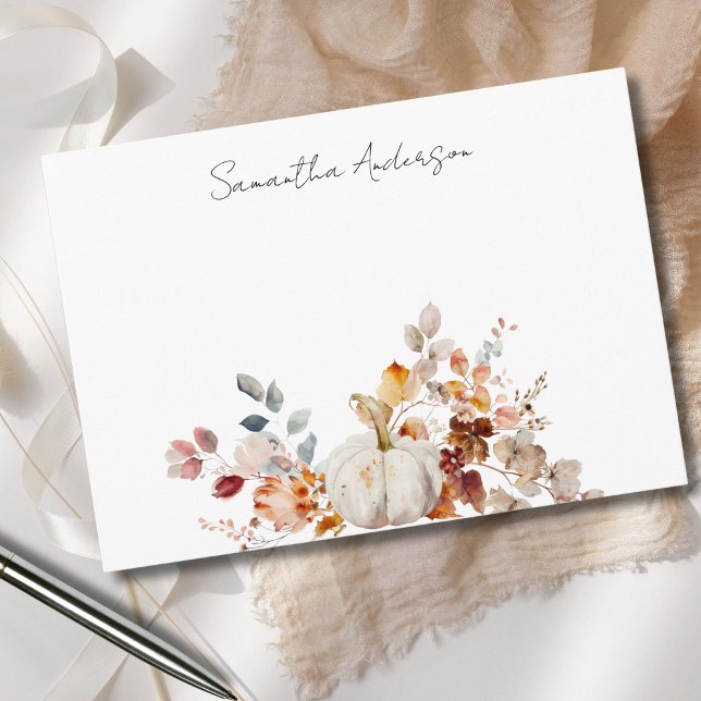 Personalized Pumpkin Autumn Fall Flat Note Card (Creator Uploaded)