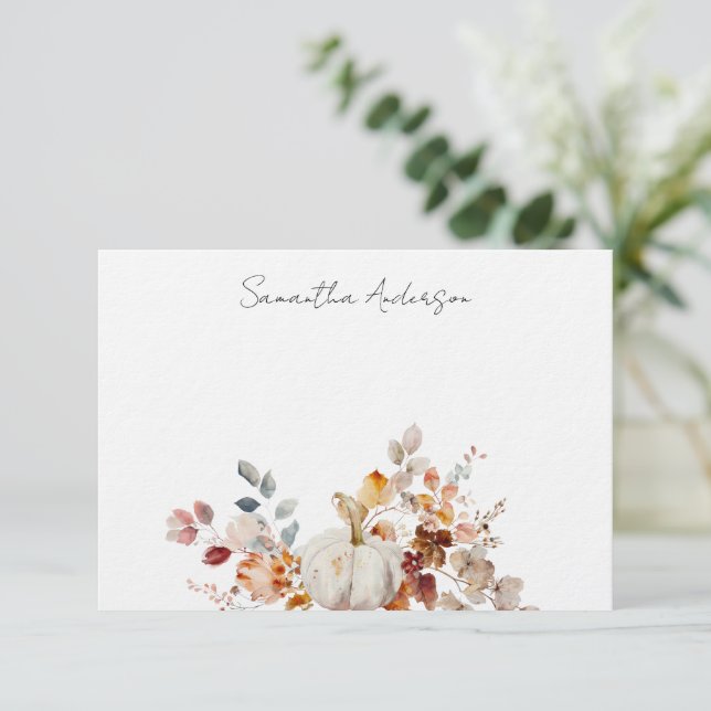 Personalized Pumpkin Autumn Fall Flat Note Card (Standing Front)