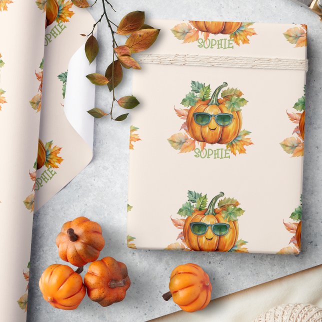 Personalized Pumpkin Autumn Halloween Gift Wrapping Paper (Creator Uploaded)