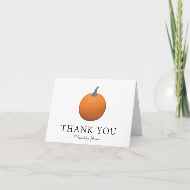 Personalized Pumpkin Baby Shower Thank You Card (Front)