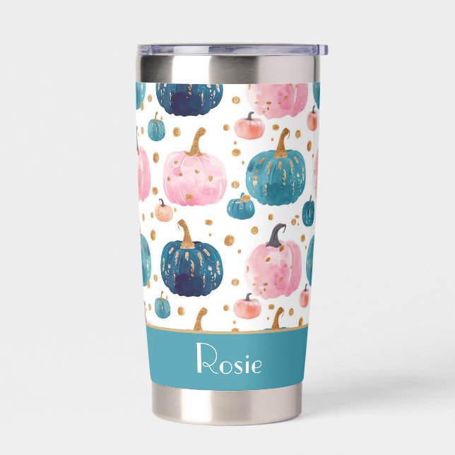 Personalized Pumpkin Fall Pattern Thermal Tumbler (Left)