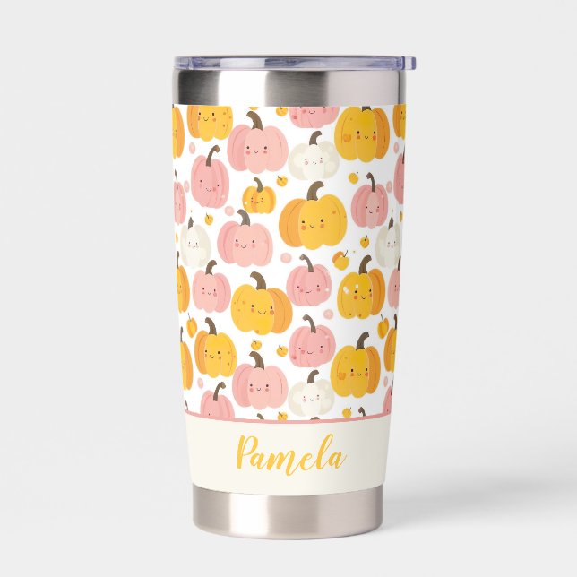 Personalized Pumpkin Fall Pattern Thermal Tumbler (Left)