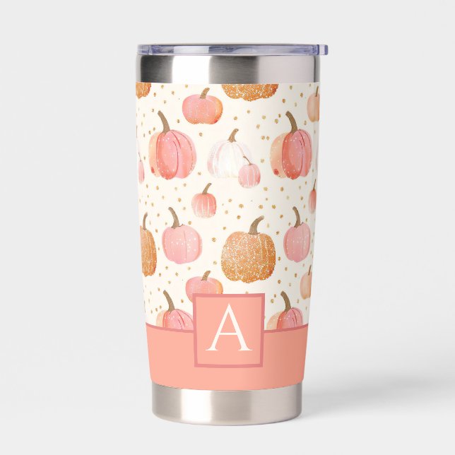 Personalized Pumpkin Fall Pattern Thermal Tumbler (Left)