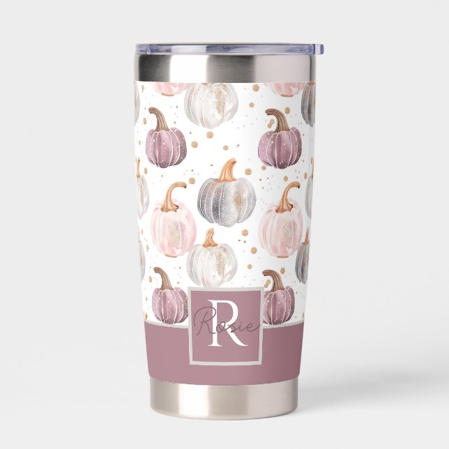 Personalized Pumpkin Fall Pattern Thermal Tumbler (Left)
