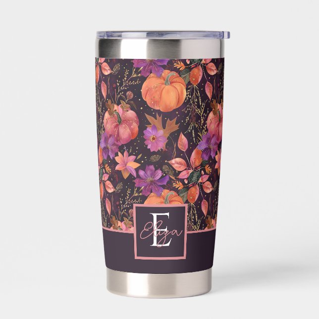 Personalized Pumpkin Fall Pattern Thermal Tumbler (Left)