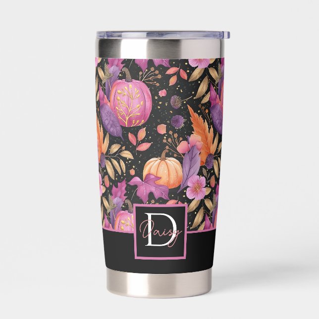 Personalized Pumpkin Fall Pattern Thermal Tumbler (Left)