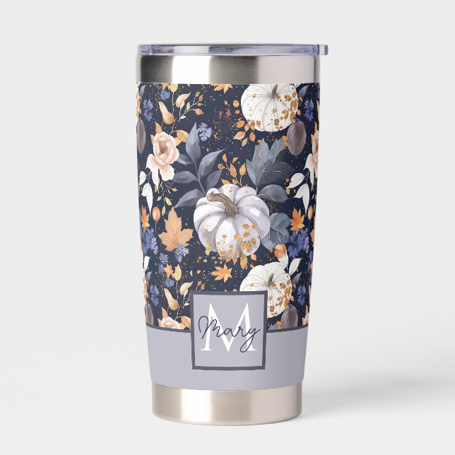 Personalized Pumpkin Fall Pattern Thermal Tumbler (Left)