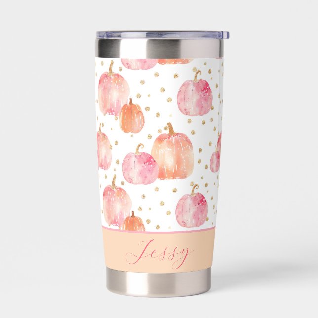 Personalized Pumpkin Fall Pattern Thermal Tumbler (Left)