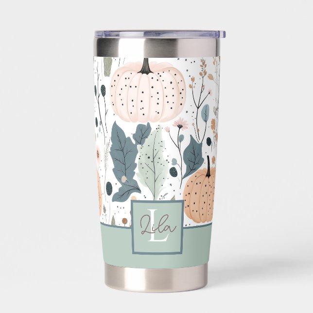 Personalized Pumpkin Fall Pattern Thermal Tumbler (Left)