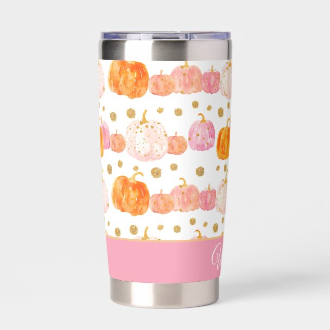Personalized Pumpkin Fall Pattern Thermal Tumbler (Front)