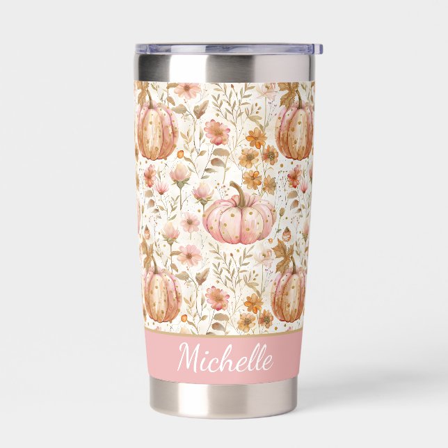 Personalized Pumpkin Fall Pattern Thermal Tumbler (Left)