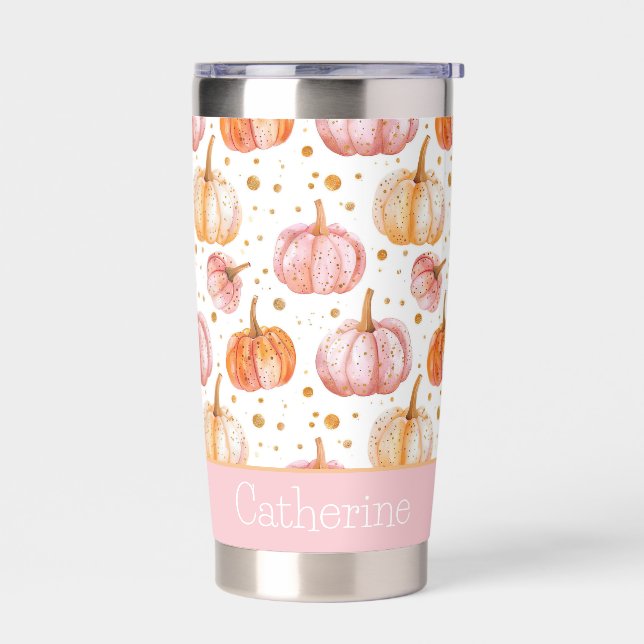 Personalized Pumpkin Fall Pattern Thermal Tumbler (Left)