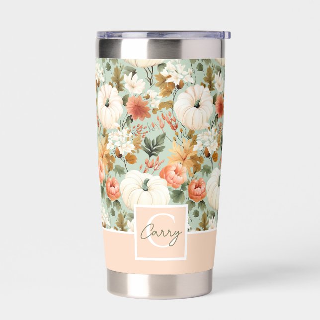Personalized Pumpkin Fall Pattern Thermal Tumbler (Left)