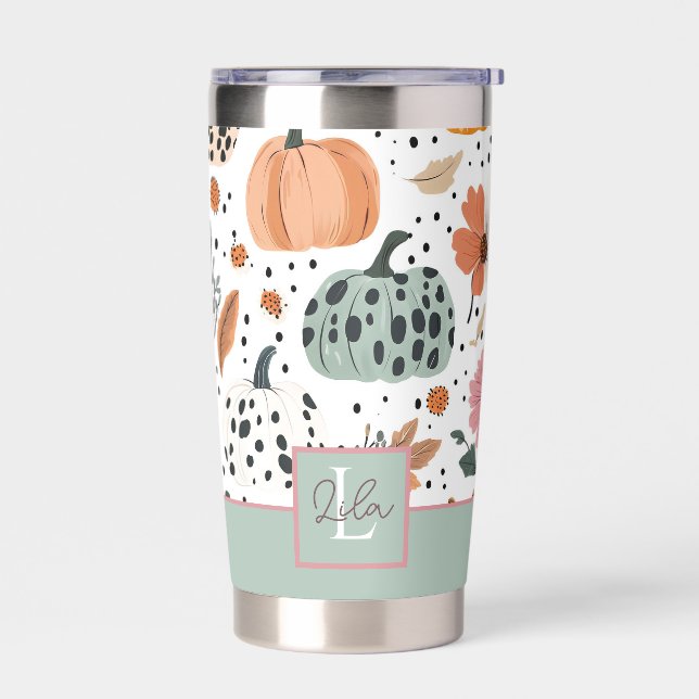 Personalized Pumpkin Fall Pattern Thermal Tumbler (Left)