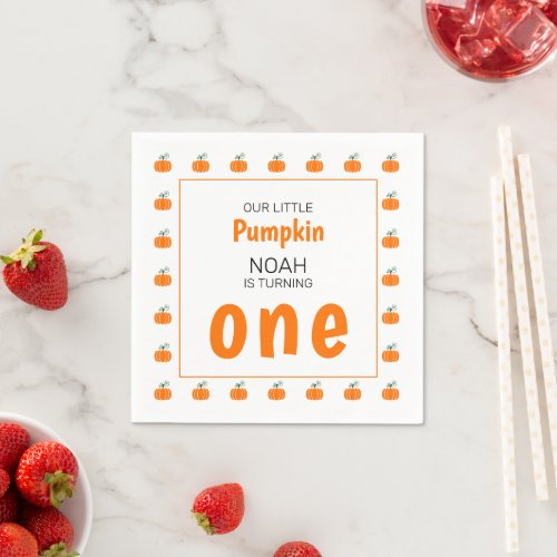 Personalized Pumpkin First Birthday Party Napkins