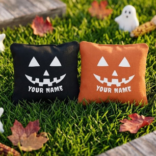 Personalized Pumpkin Halloween Black and Orange Cornhole Bags