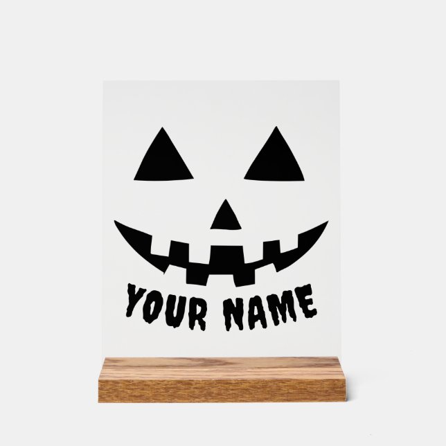 Personalized Pumpkin Halloween Name Black & White Acrylic Sign (Front)