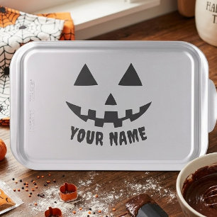 Personalized Pumpkin Halloween Name Black & White Cake Pan