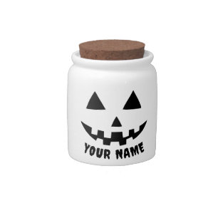 Personalized Pumpkin Halloween Name Black & White Candy Jar