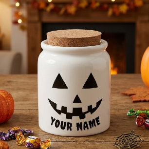 Personalized Pumpkin Halloween Name Black & White Candy Jar