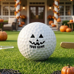 Personalized Pumpkin Halloween Name Black & White Golf Balls