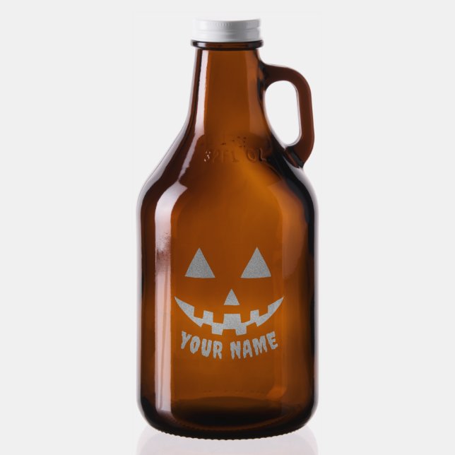 Personalized Pumpkin Halloween Name Black & White Growler (Glassware)
