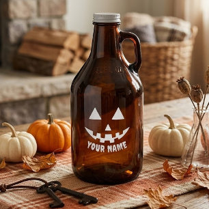 Personalized Pumpkin Halloween Name Black & White Growler