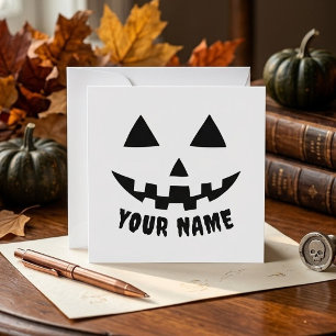 Personalized Pumpkin Halloween Name Black & White Holiday Card