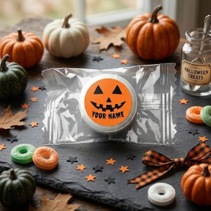 Personalized Pumpkin Halloween Name Black & White Life Saver® Mints