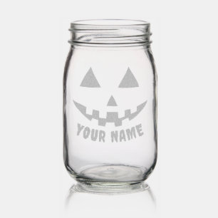 Personalized Pumpkin Halloween Name Black & White Mason Jar