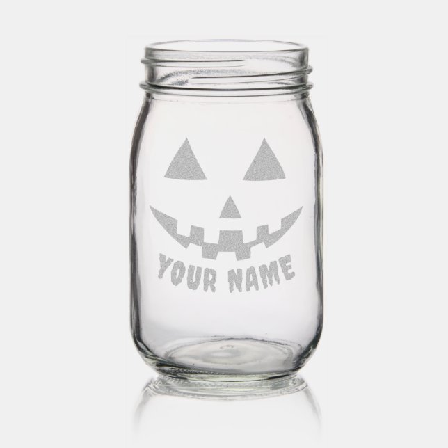 Personalized Pumpkin Halloween Name Black & White Mason Jar (Glassware)