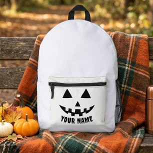 Personalized Pumpkin Halloween Name Black & White Printed Backpack