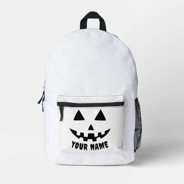 Personalized Pumpkin Halloween Name Black & White Printed Backpack (Front)