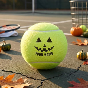 Personalized Pumpkin Halloween Name Black & White Tennis Balls