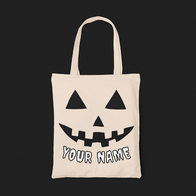 Personalized Pumpkin Halloween Name Black & White Tote Bag (Creator Uploaded)