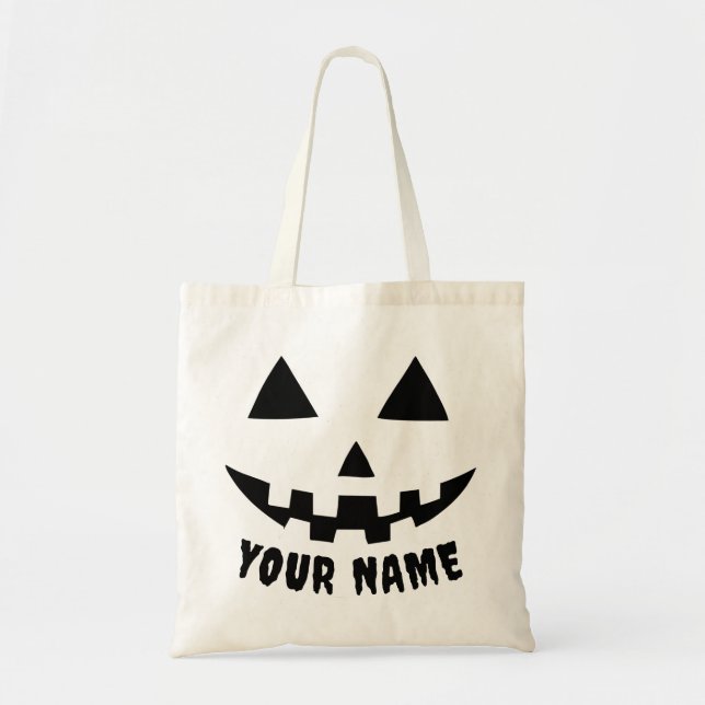 Personalized Pumpkin Halloween Name Black & White Tote Bag (Front)