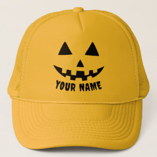 Personalized Pumpkin Halloween Name Black & White Trucker Hat